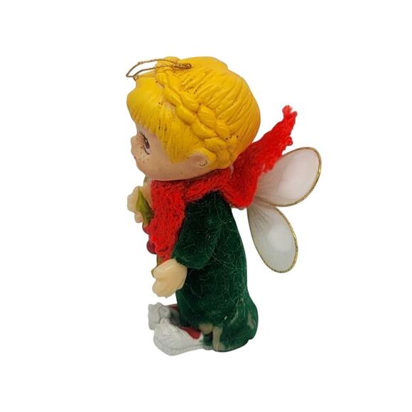 Vintage Pixie Face Elf Angel Morgan Merrie Christmas Ornament Felt Holly Scarf - Picture 2 of 6